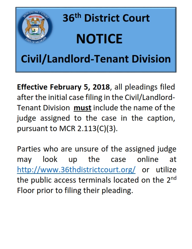 NOTICE Civil / Landlord Tenant Pleadings