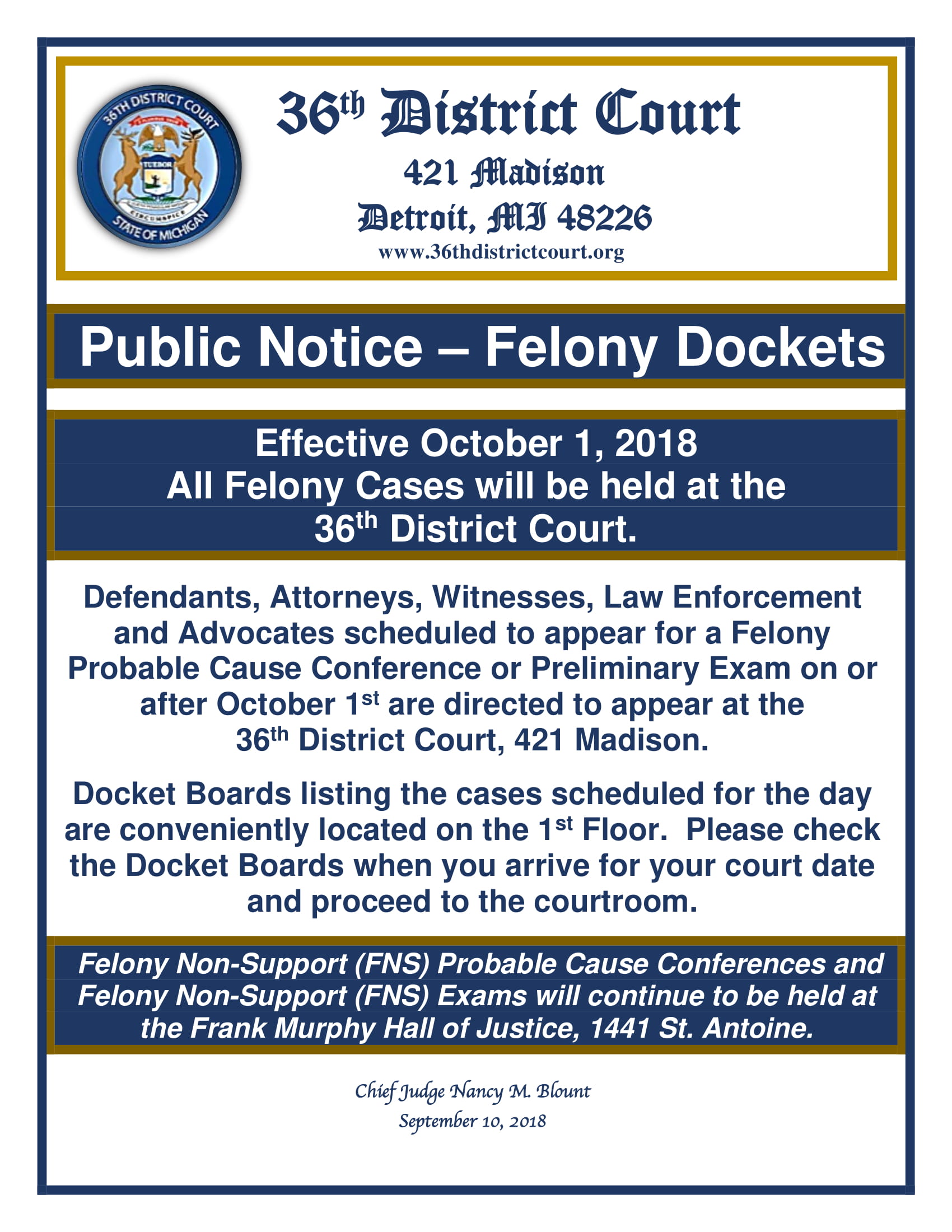 Public Notice: Felony Dockets